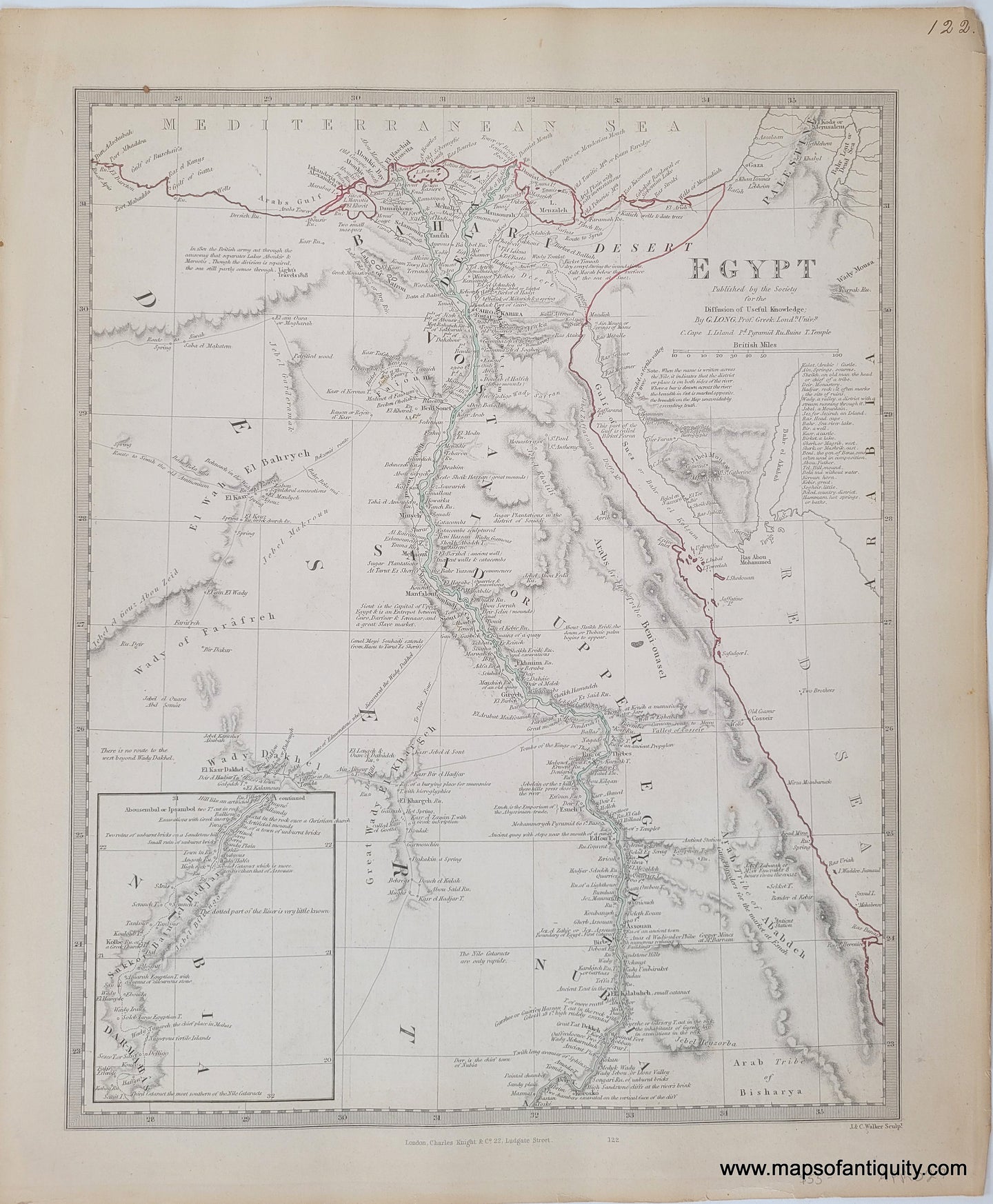 1850 - Egypt, Published by the Society for the Diffusion of Useful Knowledge. - Antique Map