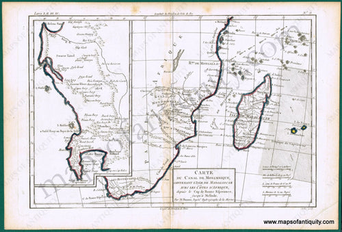 Antique-Hand-Colored-Map-Carte-du-Canal-de-Mosambique-Continant-l'isle-de-Madagascar-avec-les-cotes-de-Afrique-Africa-South-Africa-1780-Raynal-and-Bonne-Maps-Of-Antiquity