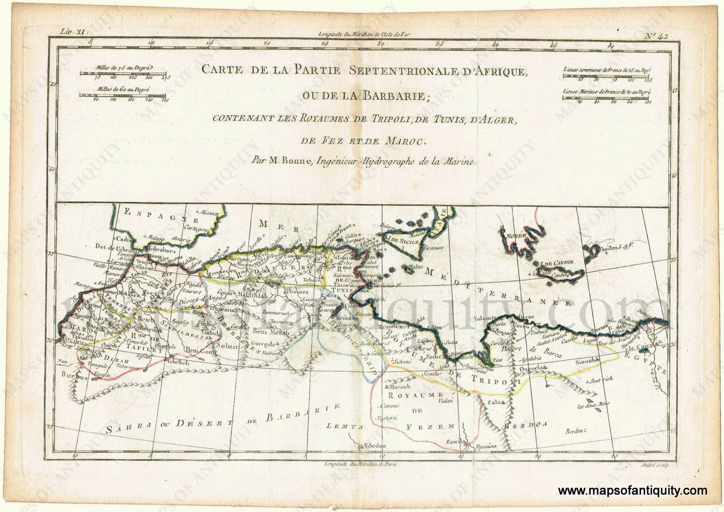 Antique-Hand-Colored-Map-Carte-de-La-Partie-Septentrionale-d'Afrique-ou-la-Barbarie-etc.-Africa-North-Africa-1780-Raynal-and-Bonne-Maps-Of-Antiquity