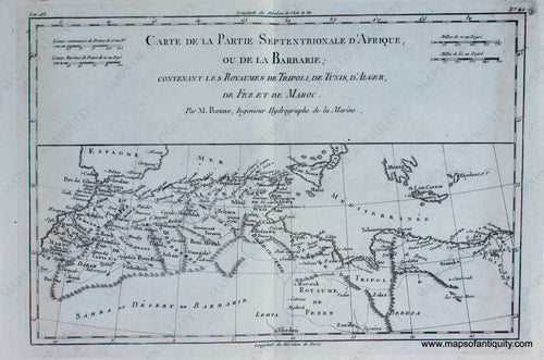 Antique-Black-and-White-Map-Carte-de-La-Partie-Septentrionale-d'Afrique-ou-la-Barbarie-etc.--Africa--1780-Raynal-and-Bonne-Maps-Of-Antiquity