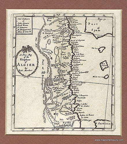 Black-and-White-Antique-Map-A-New-Map-of-the-Kingdome-of-Algiers-by-Morden.-Africa--1688-Morden-Maps-Of-Antiquity