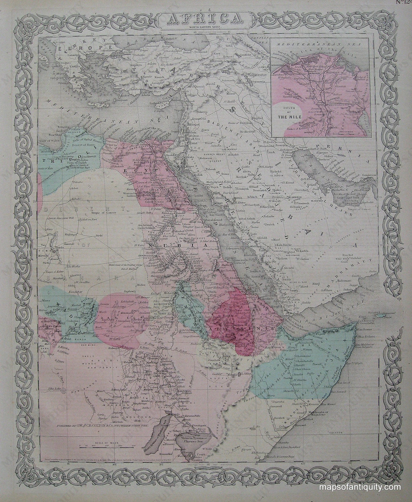 Antique-Hand-Colored-Map-Africa-North-Eastern-Sheet-North-Africa--1871-Colton-Maps-Of-Antiquity