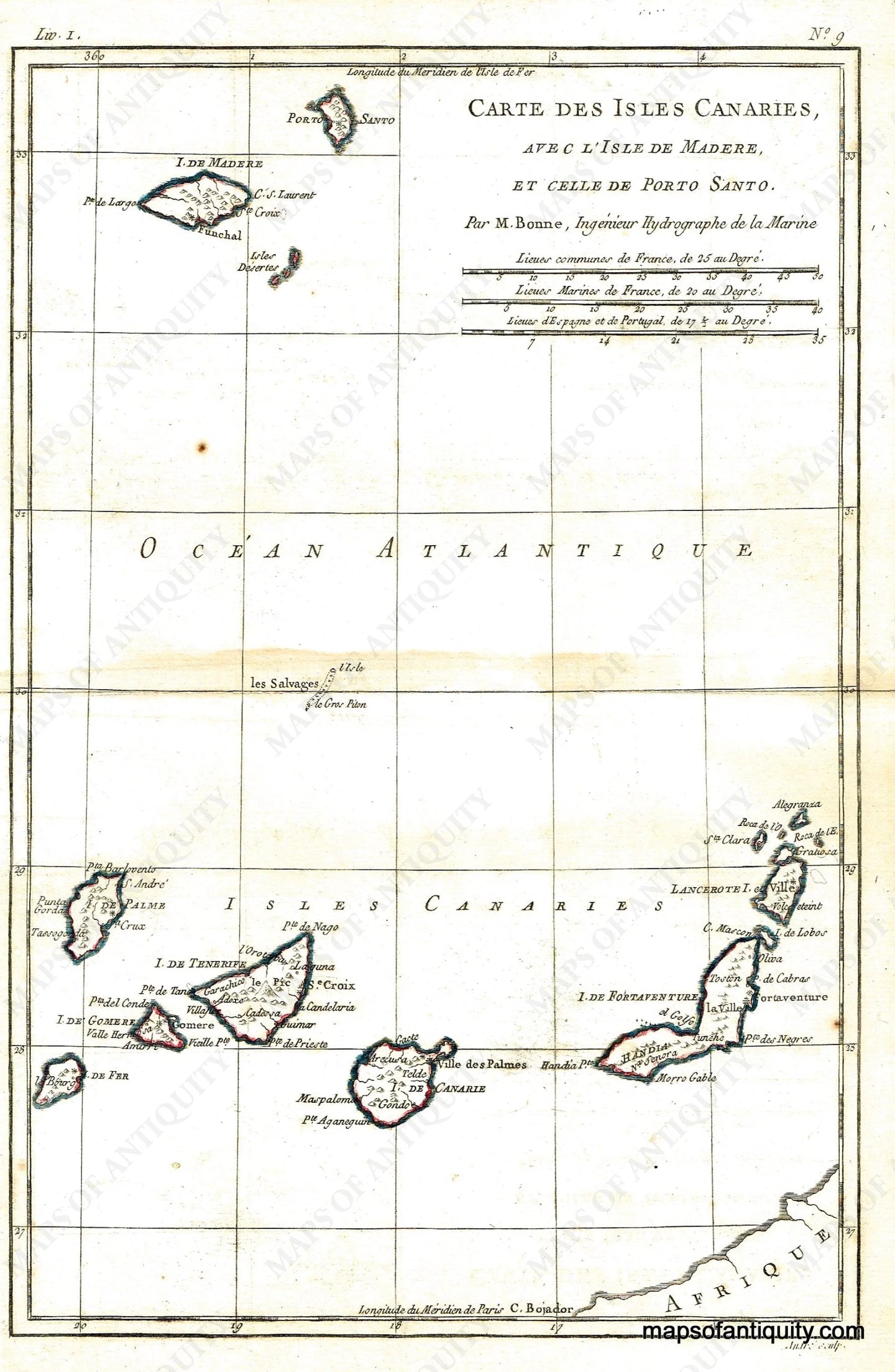 Antique-Hand-Colored-Map-Les-isles-Canaries---Canary-Islands-Africa-Canary-Islands-1780-Raynal-and-Bonne-Maps-Of-Antiquity