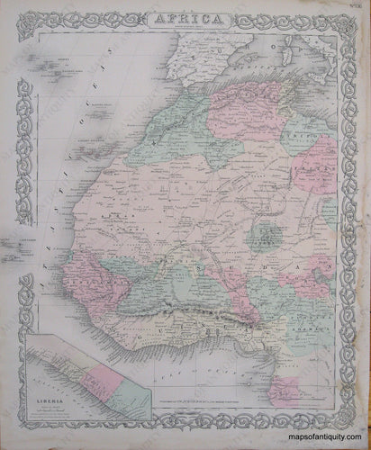 Antique-Hand-Colored-Map-Colton's-Africa-North-Western-Sheet-Africa-Africa-General-1887-Colton-Maps-Of-Antiquity