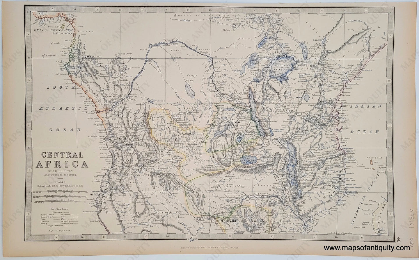 Antique-Printed-Color-Map-Central-Africa-Lake-Victoria-1879-Johnston-Maps-Of-Antiquity