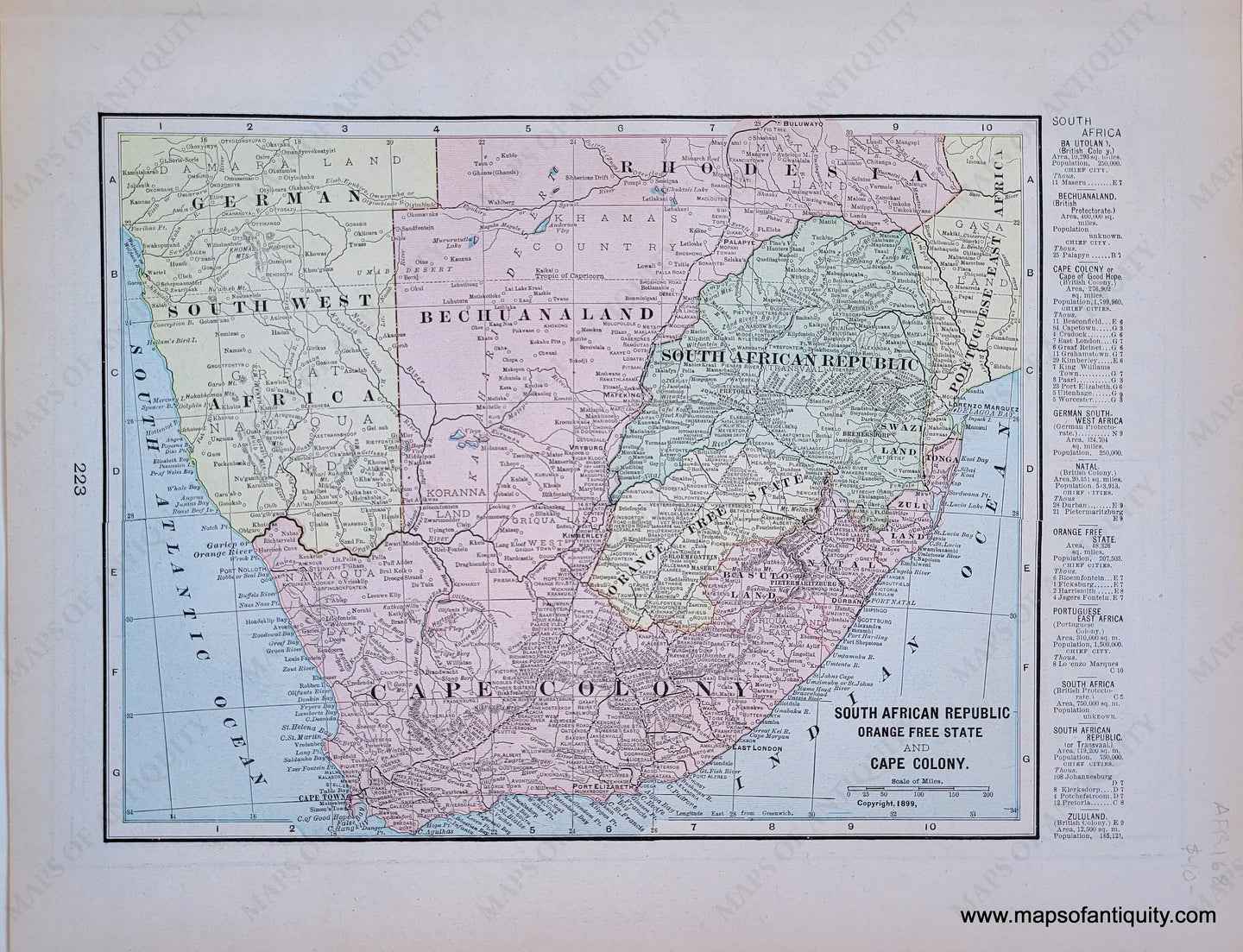 South African Republic, Orange Free State, and Cape Colony - Antique Map with original printed color