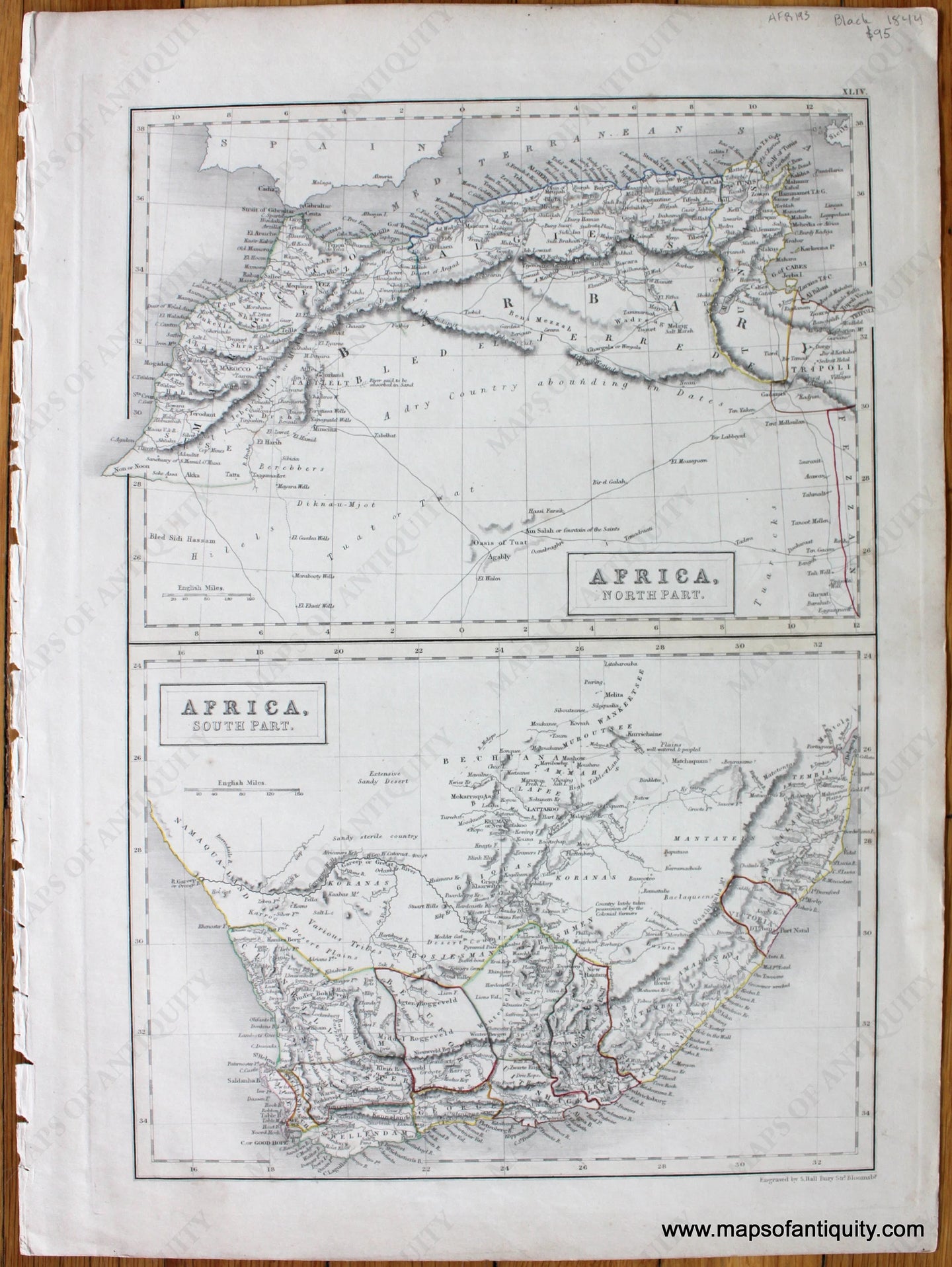 Antique-Hand-Colored-Map-Africa-North-Part.-Africa-South-Part.-Africa--1844-Black-Maps-Of-Antiquity