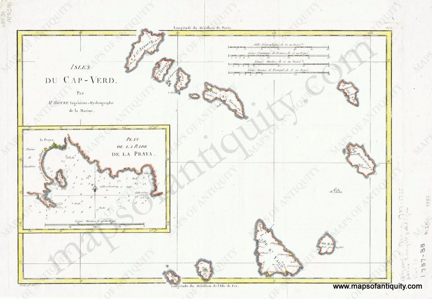 Antique-Hand-Colored-Map-Isles-du-Cap-Verd-Africa-Africa-Other-1787-Bonne-Maps-Of-Antiquity