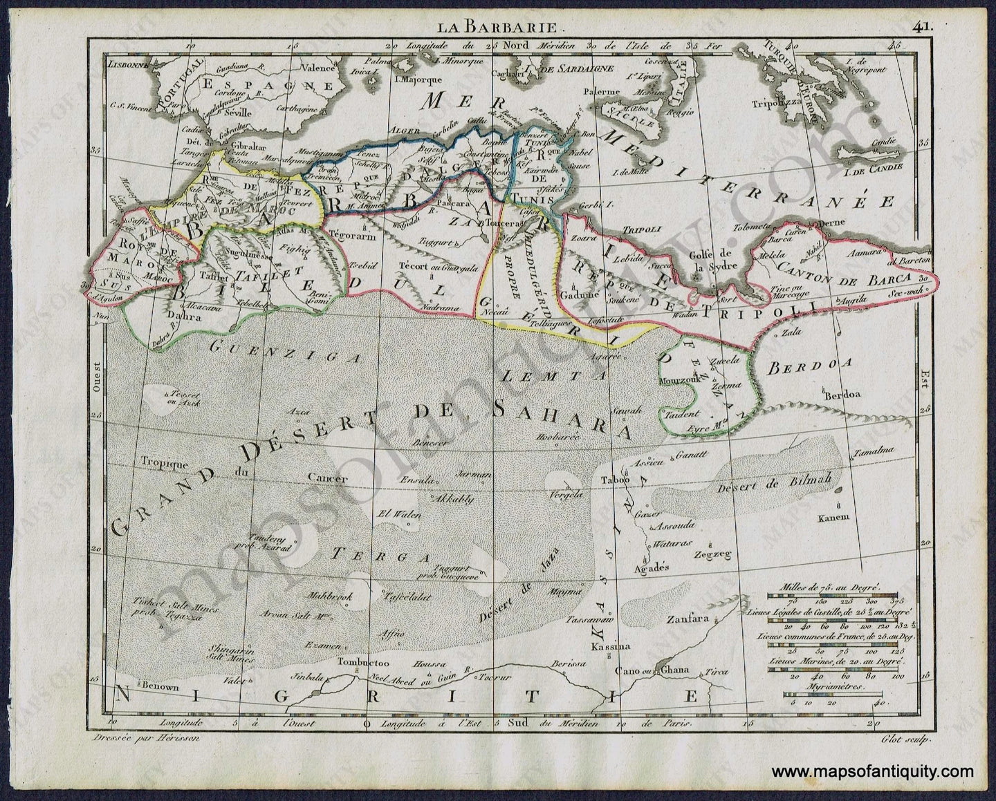 Antique-Map-Northern-North-Africa-Barbary-Coast-La-Barbarie-Herrison-French-1806-1800s-Early-19th-Century-Maps-of-Antiquity