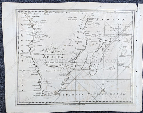 Genuine-Antique-Map-A-Correct-Chart-of-the-Southern-Coasts-of-Africa-from-the-Equator-to-the-Cape-of-Good-Hope-Africa--1796-Malham-Maps-Of-Antiquity-1800s-19th-century