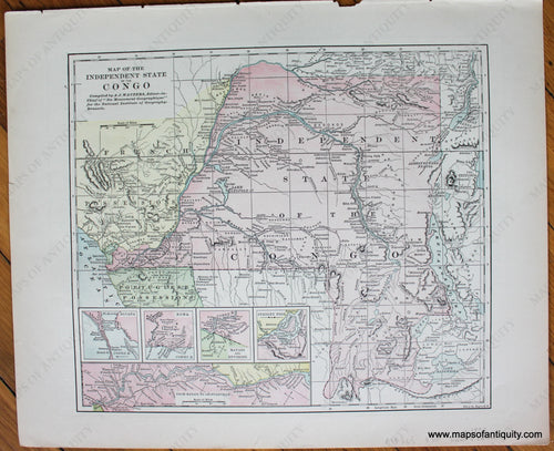 Genuine-Antique-Map-Map-of-the-Independent-State-of-the-Congo-Antique-Africa-Maps--c.-1893-Hunt-&-Eaton-Maps-Of-Antiquity-1800s-19th-century