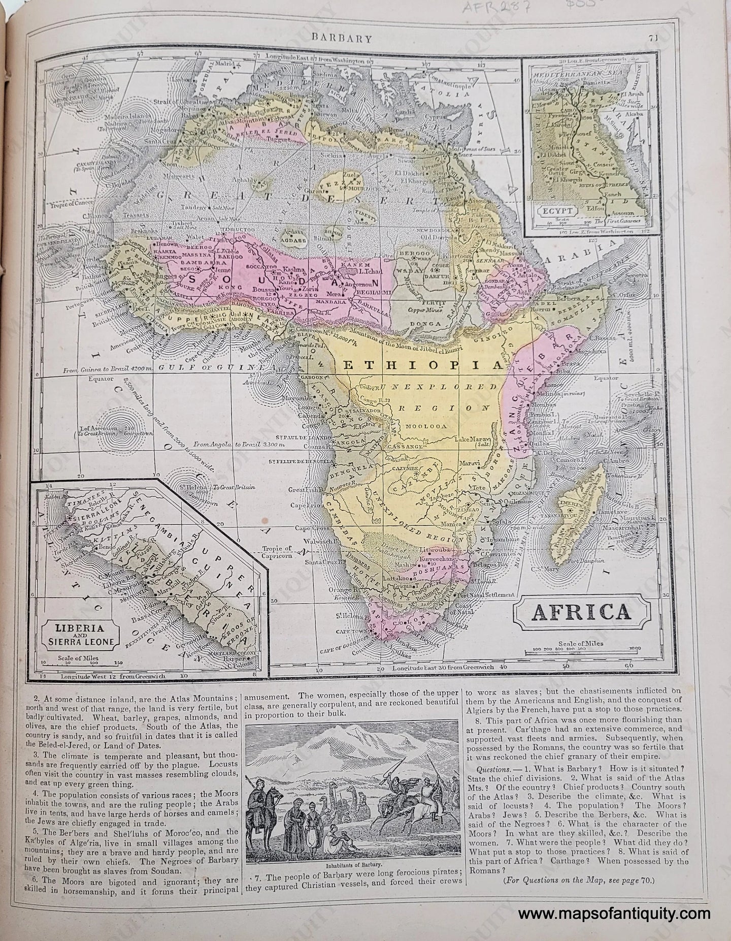 Genuine-Antique-Hand-Colored-Map-Africa-1850-Mitchell-Thomas-Cowperthwait-Co--Maps-Of-Antiquity