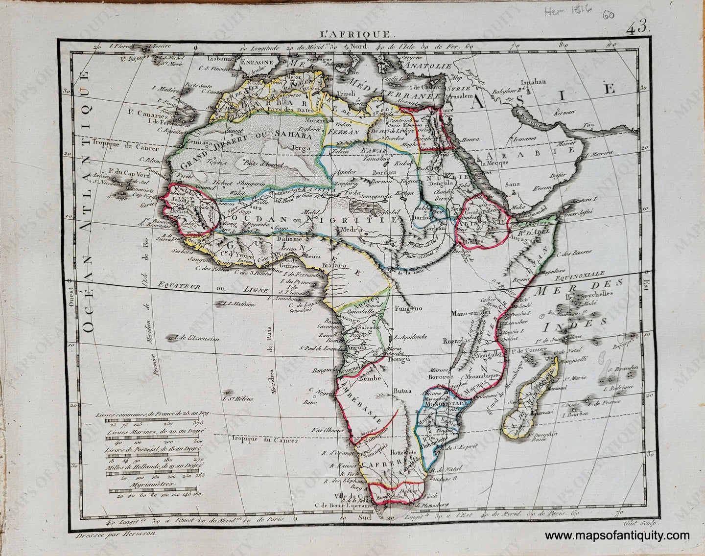 Genuine-Antique-Map-Africa-LAfrique-Africa-1816-Herisson-Maps-Of-Antiquity-1800s-19th-century