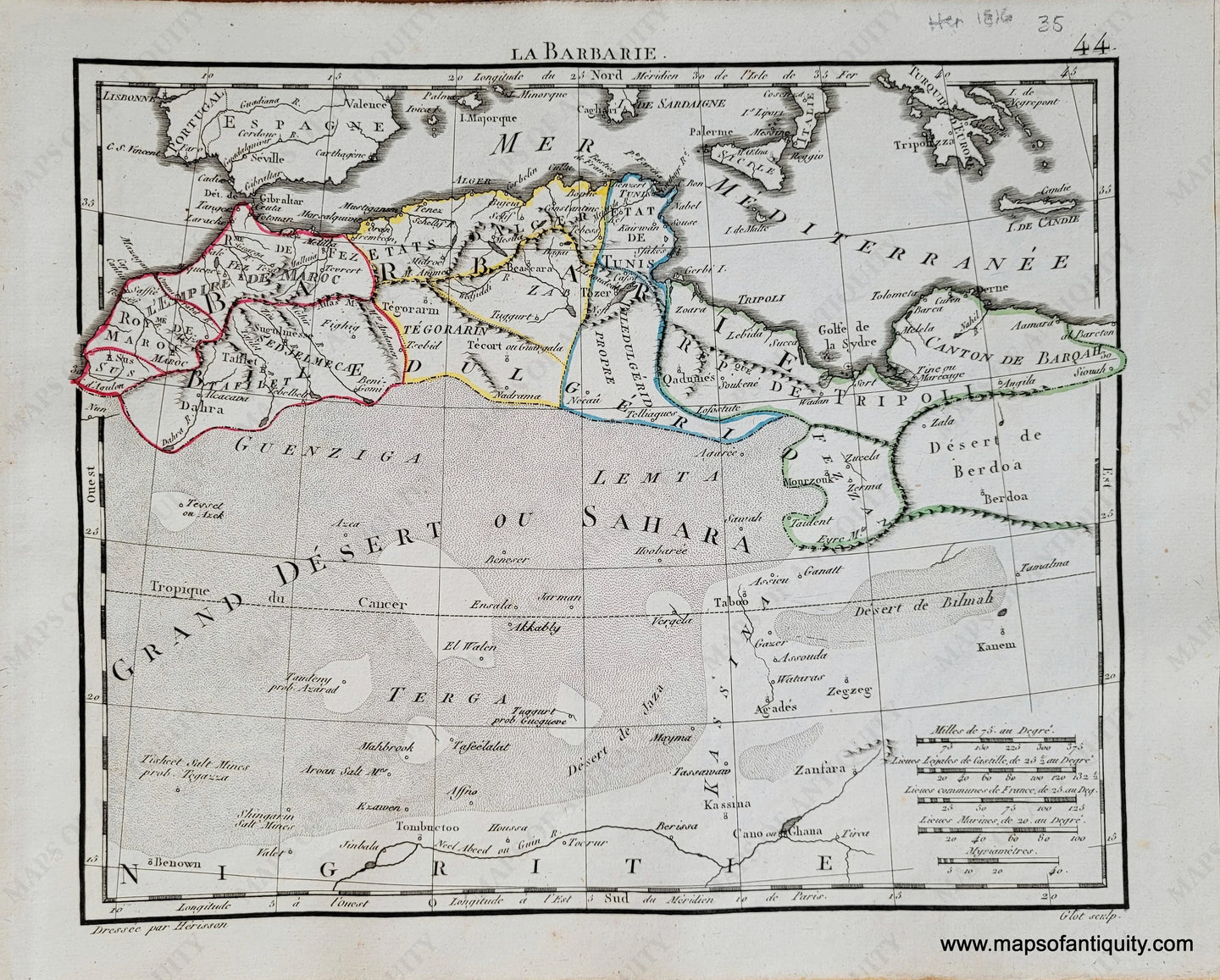 Genuine-Antique-Map-Northern-Africa-La-Barbarie-North-Africa-1816-Herisson-Maps-Of-Antiquity-1800s-19th-century