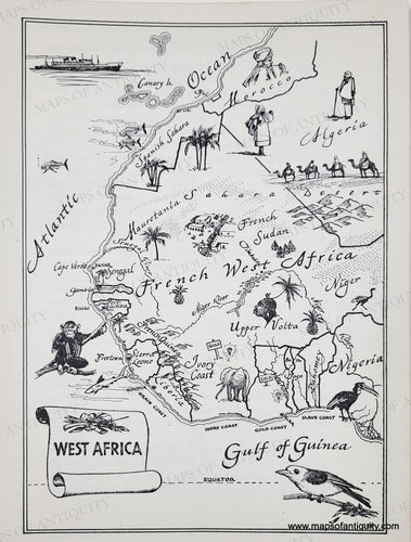 Genuine-Vintage-Map-West-Africa-1952-J-B-Lippincott-Company-Maps-Of-Antiquity