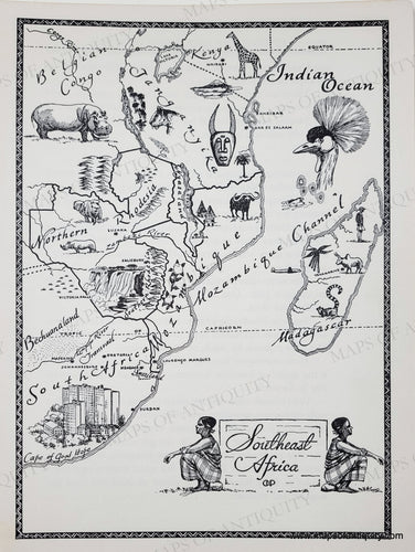 Genuine-Vintage-Map-Southeast-Africa-1952-J-B-Lippincott-Company-Maps-Of-Antiquity