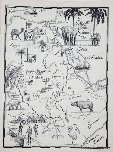 Genuine-Vintage-Map-Egypt-and-The-Sudan-1952-J-B-Lippincott-Company-Maps-Of-Antiquity