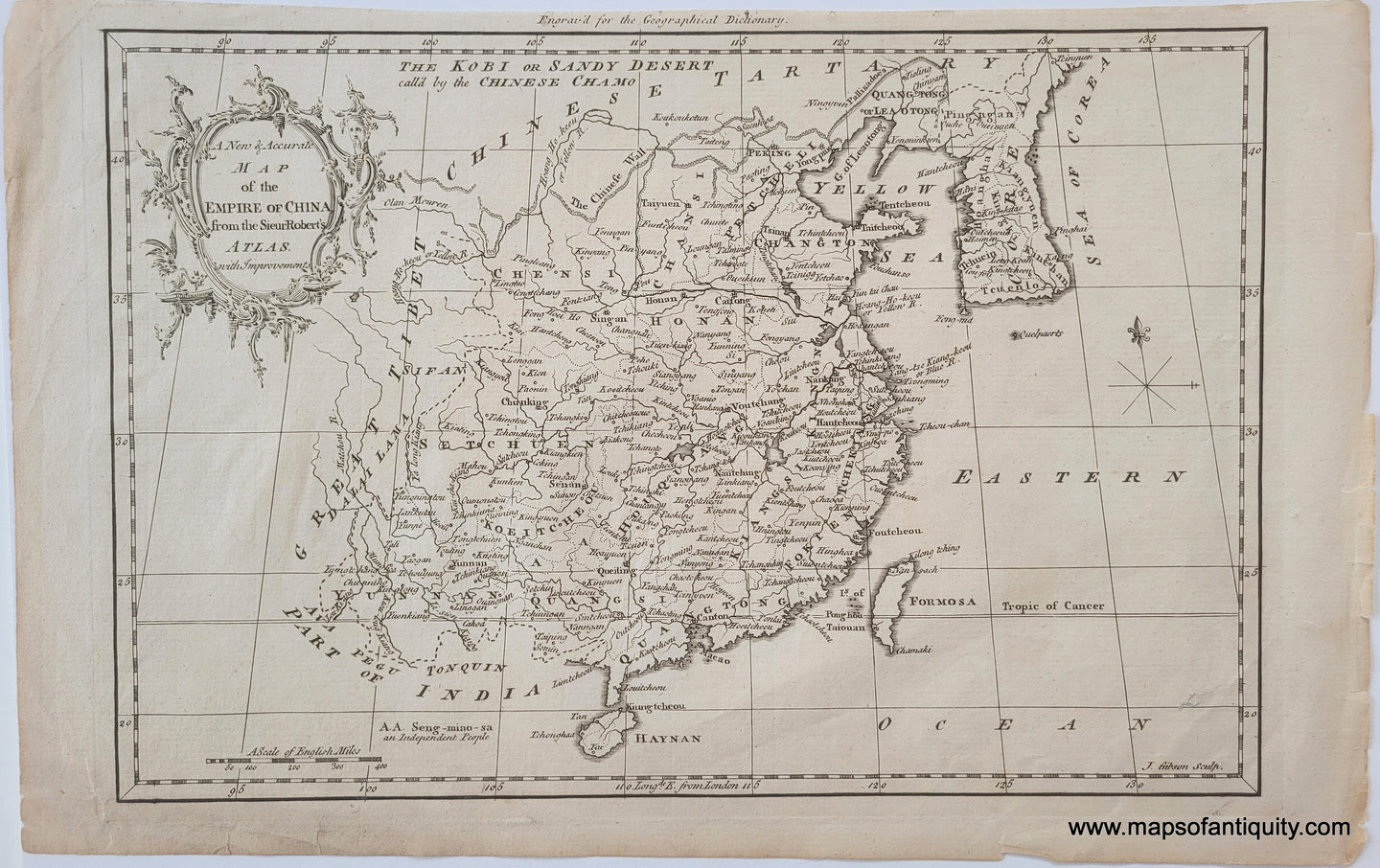 1759 - A New & Accurate Map of the Empire of China from the Sieur Robert's Atlas with Improvements - Antique Map