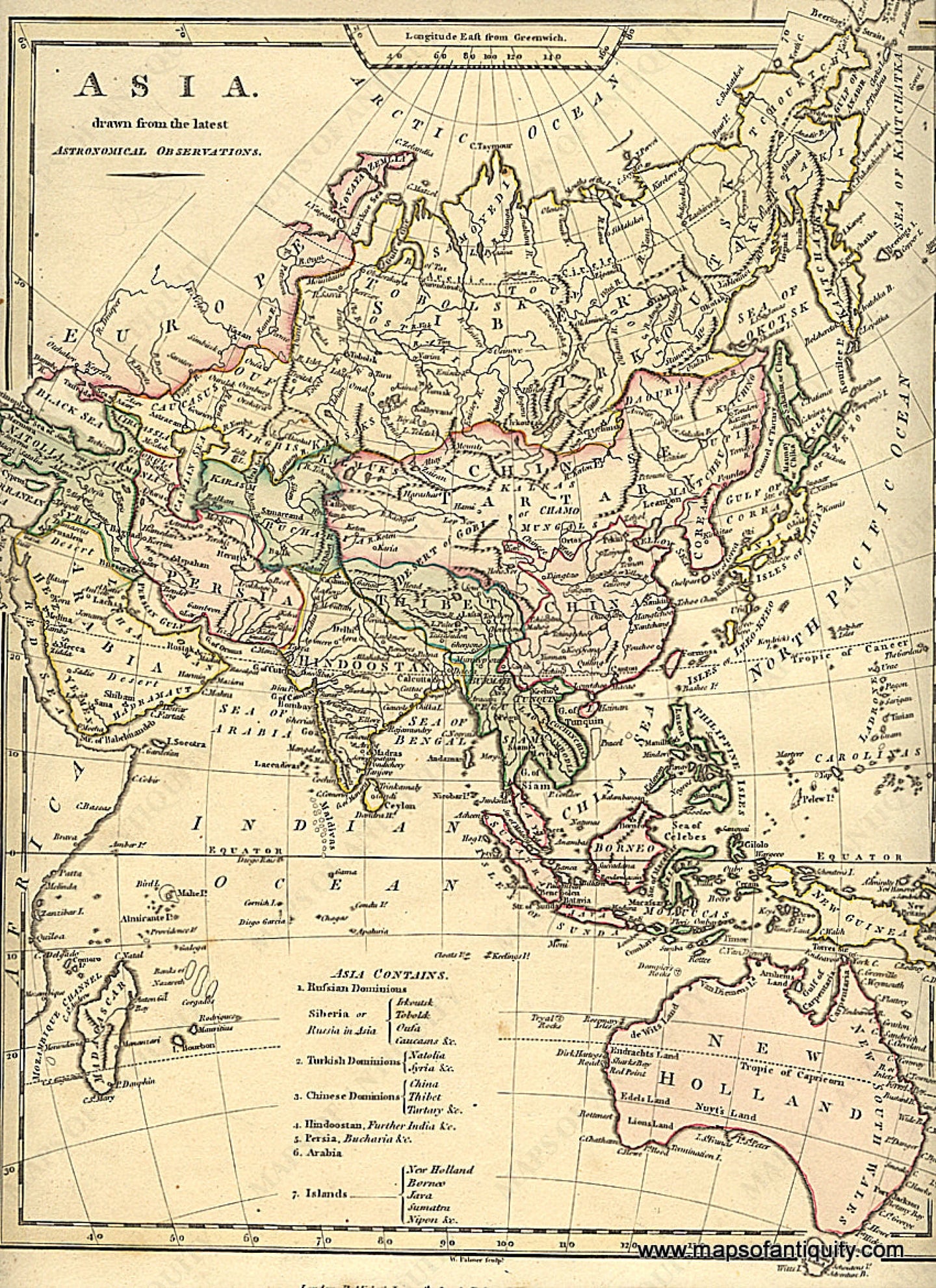 Antique-Hand-Colored-Map-Asia.-Drawn-from-the-latest-Astronomical-Observations.-June-4th-1800.-Asia--1803-Wilkinson-Maps-Of-Antiquity