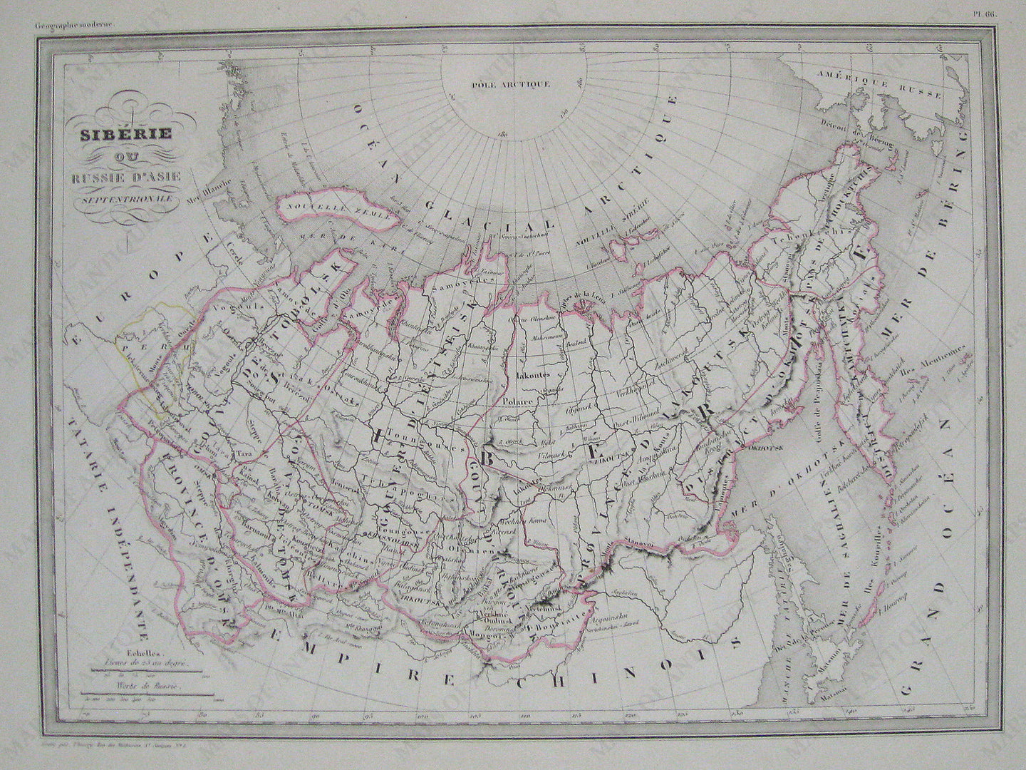 Antique-Hand-Colored-Map-Siberie-ou-Russie-d'Asie-Septentrionale-et-Amerique-ruse.-Asia--1842-Malte-Brun-Maps-Of-Antiquity