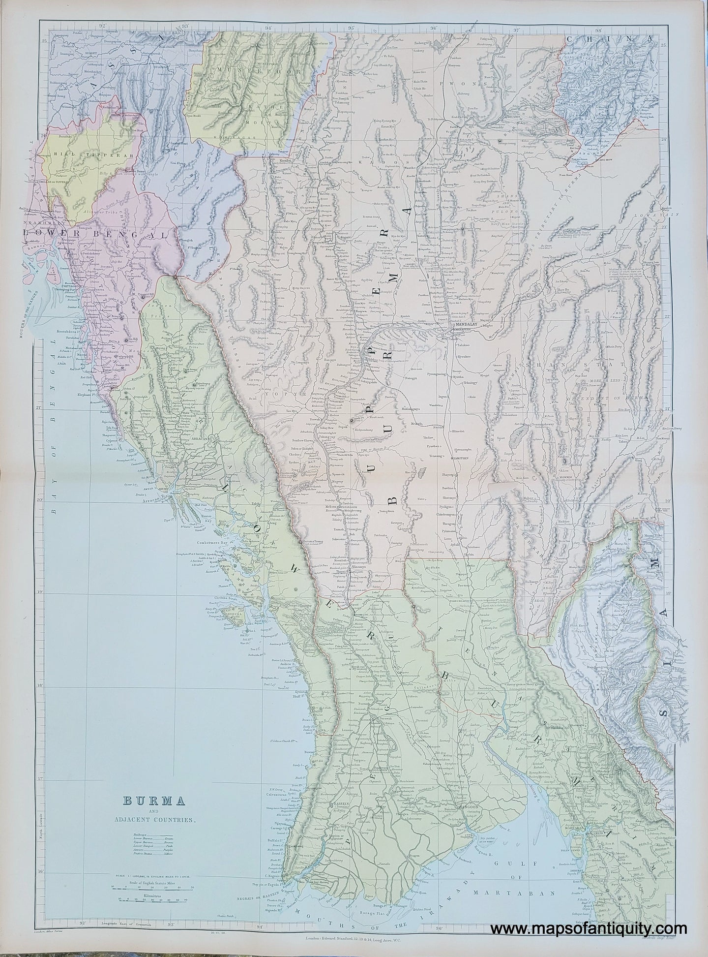 1904 - Burma and Adjacent Countries. - Antique Map