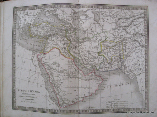 Antique-Hand-Colored-Map-Turquie-d'Asia-Arabie-Perse-Caboul-Beloutchistan-et-Turkestan-(Turkey-in-Asia-Arabia-Persia-etc.)-1846-Monin-1800s-19th-century-Maps-of-Antiquity