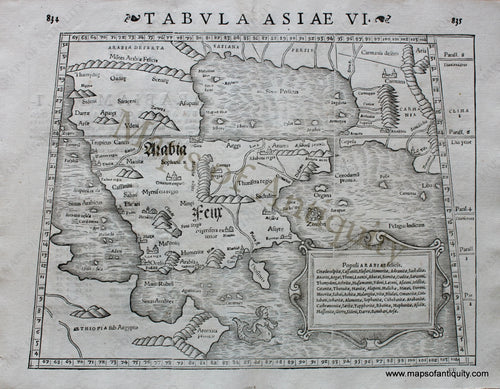 Antique-Black-and-White-Engraved-Map-Tabula-Asiae-VI-Strabonis-Asia-Asia-Saudi-Arabia-1542-Munster-Maps-Of-Antiquity