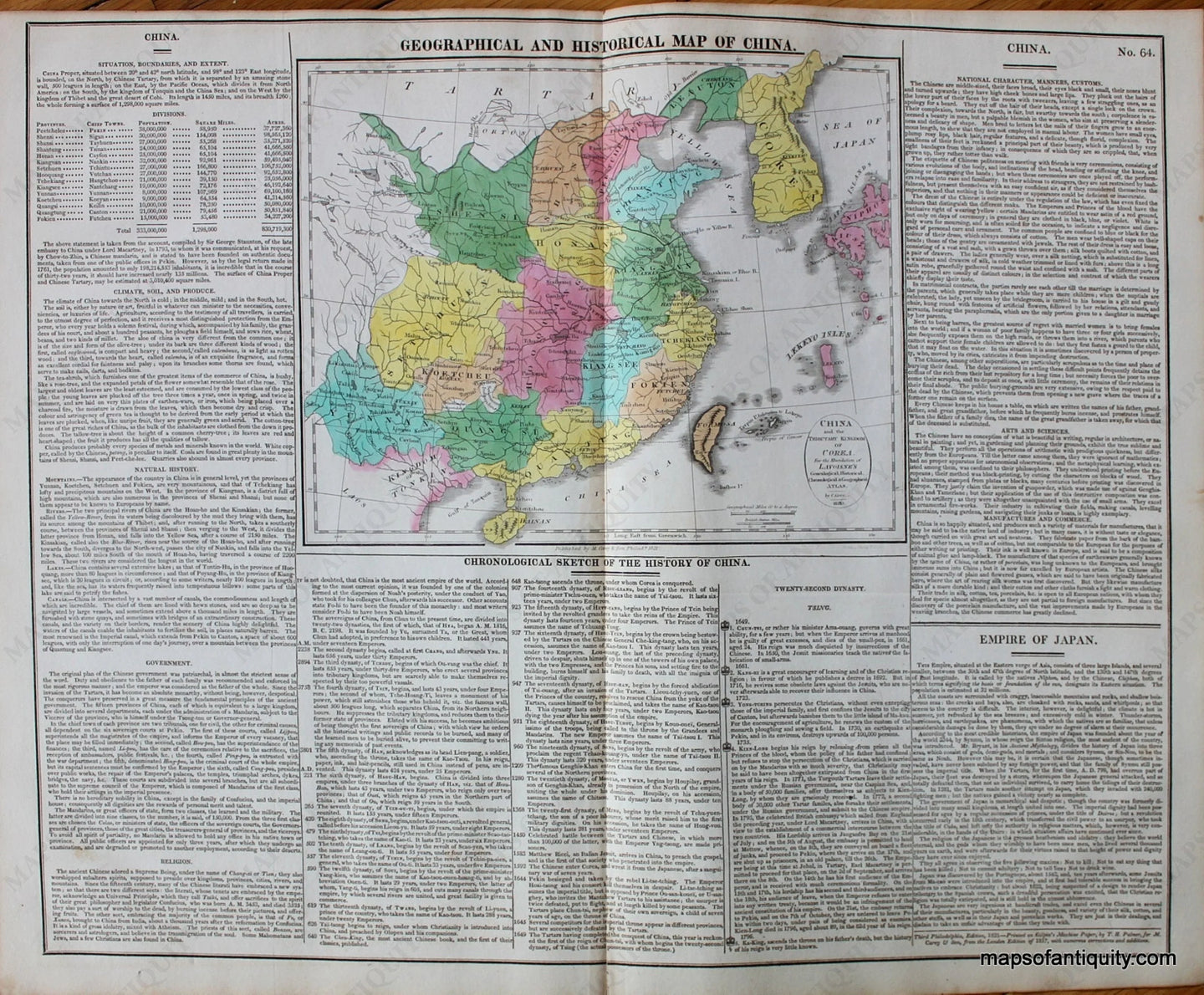 Antique-Hand-Colored-Map-Geographical-and-Historical-Map-of-China.-No.-64.-Asia-China-1821-Lavoisne-Maps-Of-Antiquity