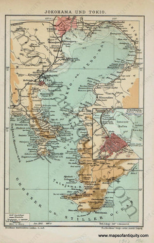 Antique-Map-Yokohama-Tokyo-Bay-Region-Japan-Brockhaus-Maps-of-Antiquity