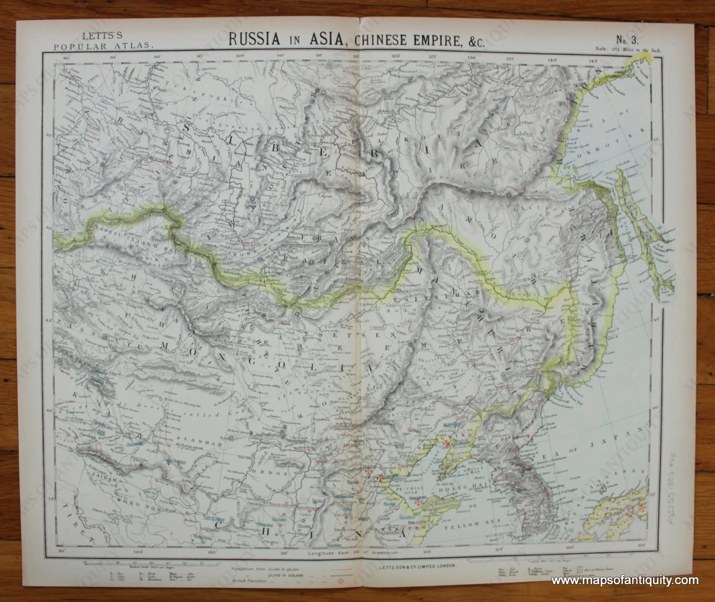 Antique-Printed-Color-Map-Russia-in-Asia-Chinese-Empire-Etc.-Asia--1883-Letts-Maps-Of-Antiquity