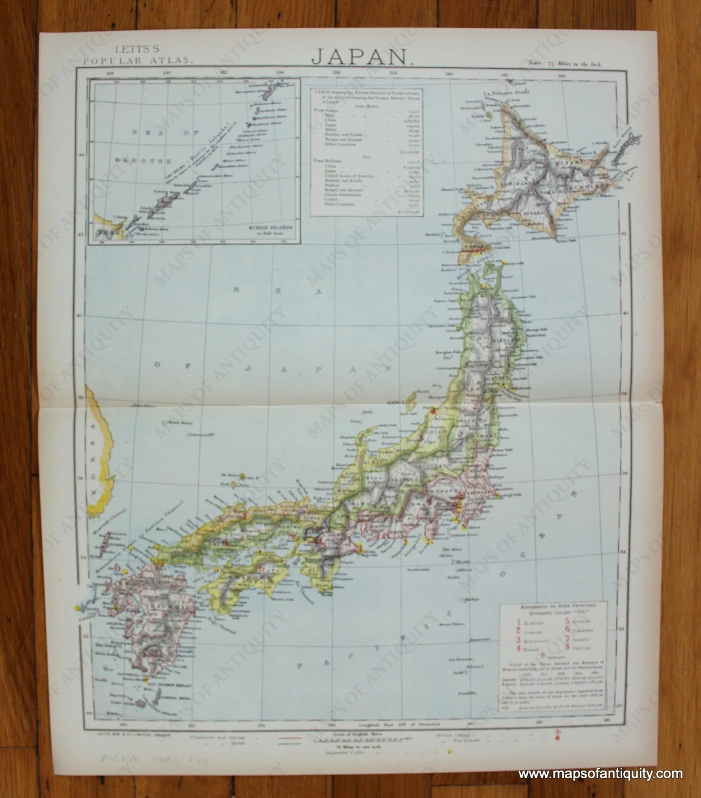 Antique-Printed-Color-Map-Japan-Asia-China-and-Japan-1883-Letts-Maps-Of-Antiquity