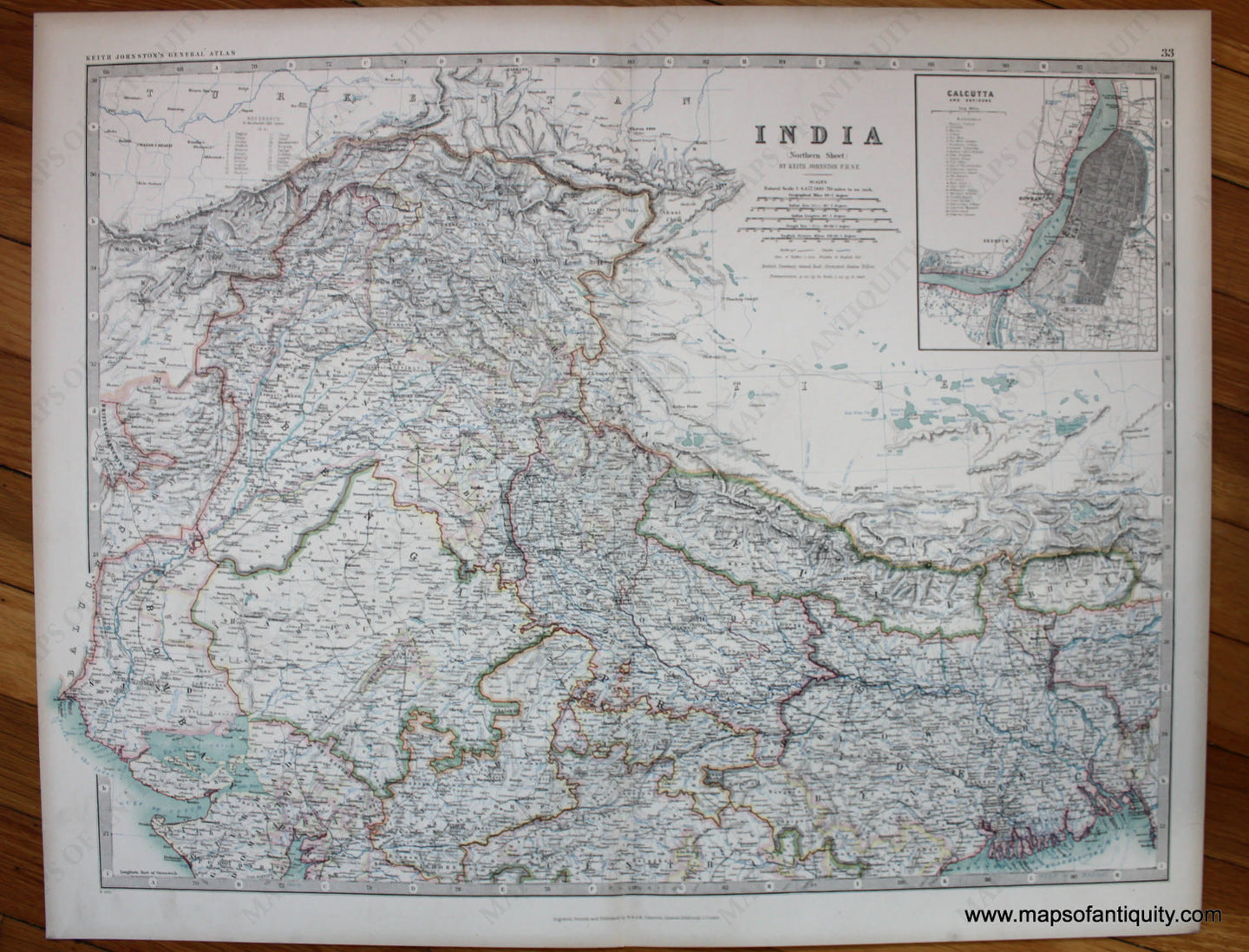 Antique-Printed-Color-Map-India-(Northern-Sheet)-Asia-Indian-Subcontinent-1904-Johnston-Maps-Of-Antiquity