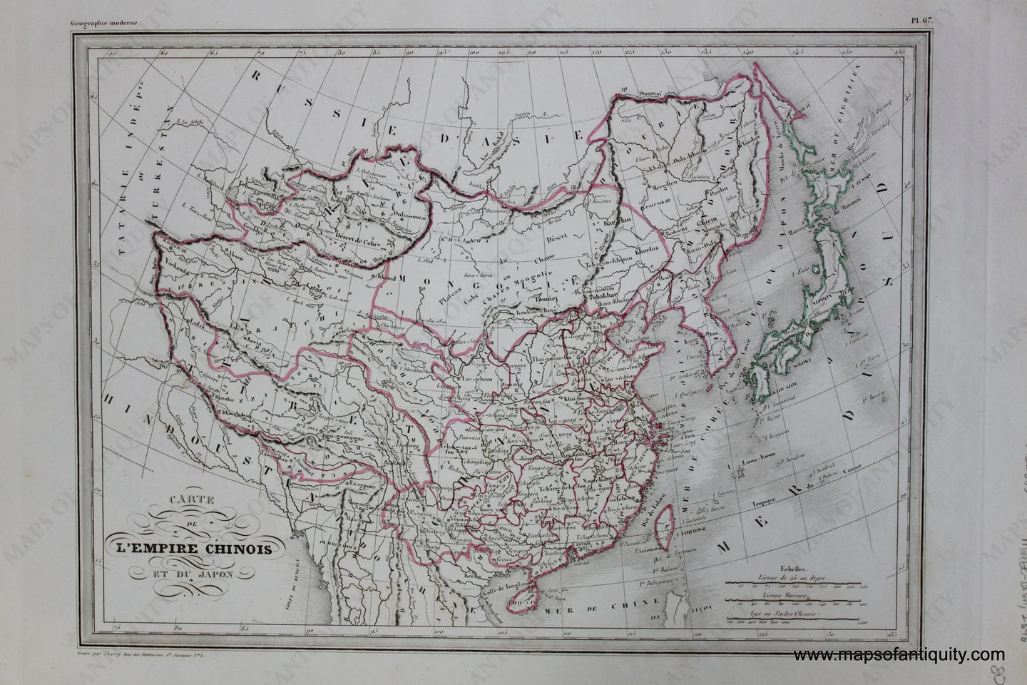 Antique-Hand-Colored-Map-Carte-de-L'Empire-Chinois-et-du-Japon-Asia-China-&-Japan-1846-M.-Malte-Brun-Maps-Of-Antiquity