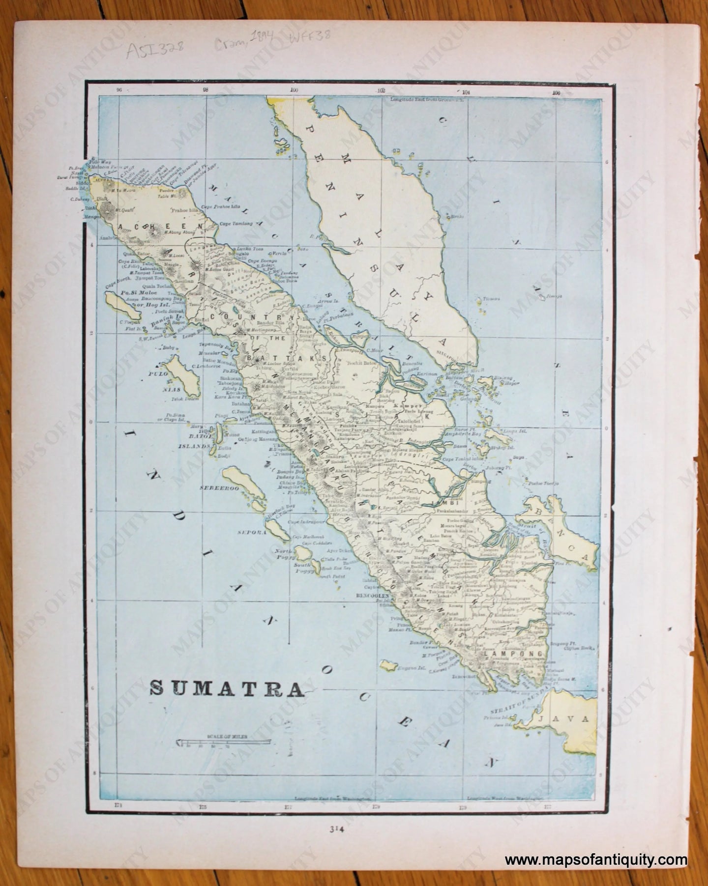 Antique-Printed-Color-Map-Sumatra-verso:-Birds-Eye-View-of-The-Holy-Land-Asia-Middle-East-&-Holy-Land-Southeast-Asia-&-Indonesia-1894-Cram-Maps-Of-Antiquity