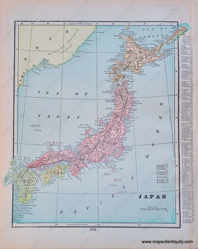 1900 - China Verso: Japan Antique Map Genuine Printed-Color