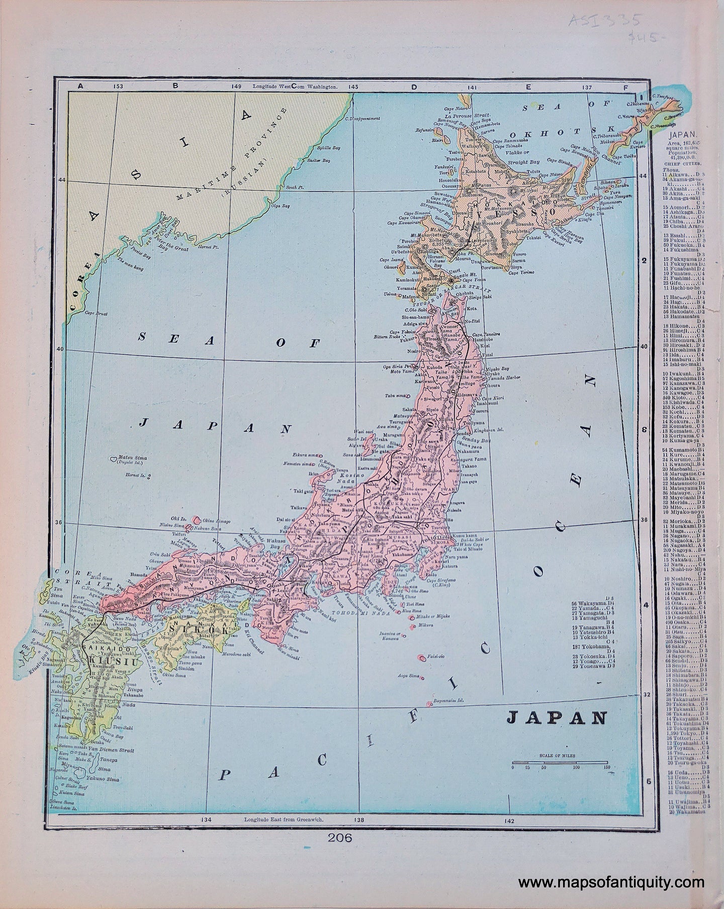 1900 - China, verso: Japan - Antique Map