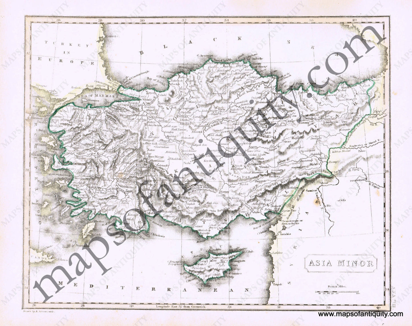 Antique-Hand-Colored-Map-Asia-Minor-Asia-Europe-Turkey-&-the-Mediterranean-Asia-General-1817-Arrowsmith-Maps-Of-Antiquity