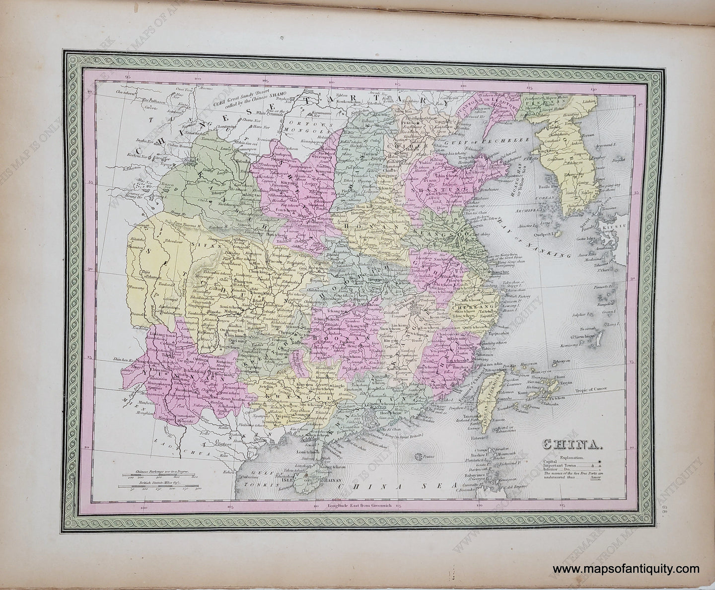 Antique-Hand-Colored-Map-China.-Asia-China-and-Japan-1849-Mitchell-Maps-Of-Antiquity