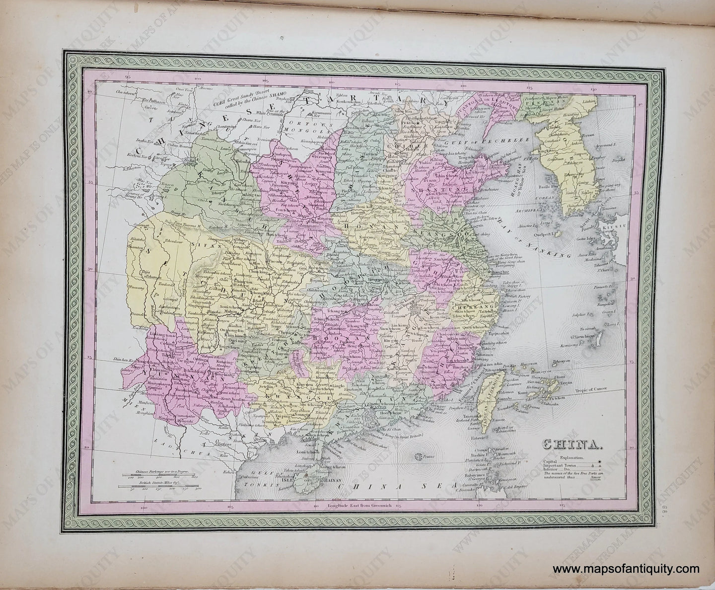 Antique-Hand-Colored-Map-China.-Asia-China-and-Japan-1849-Mitchell-Maps-Of-Antiquity