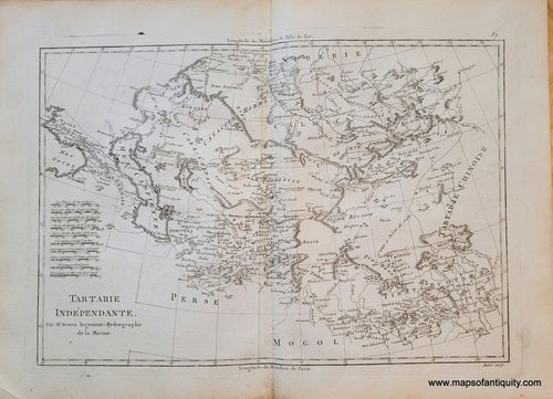 Map printed in black ink on cream toned antique paper with Caspian Sea on the left and Tibet on the right.