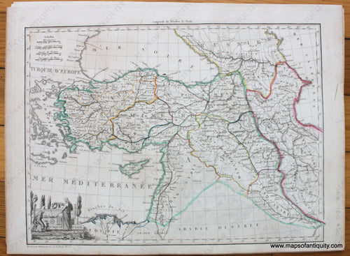 Antique-Hand-Colored-Map-Turquie-d'-Asie-1812-Malte-Brun-Lapie-1800s-19th-century-Maps-of-Antiquity