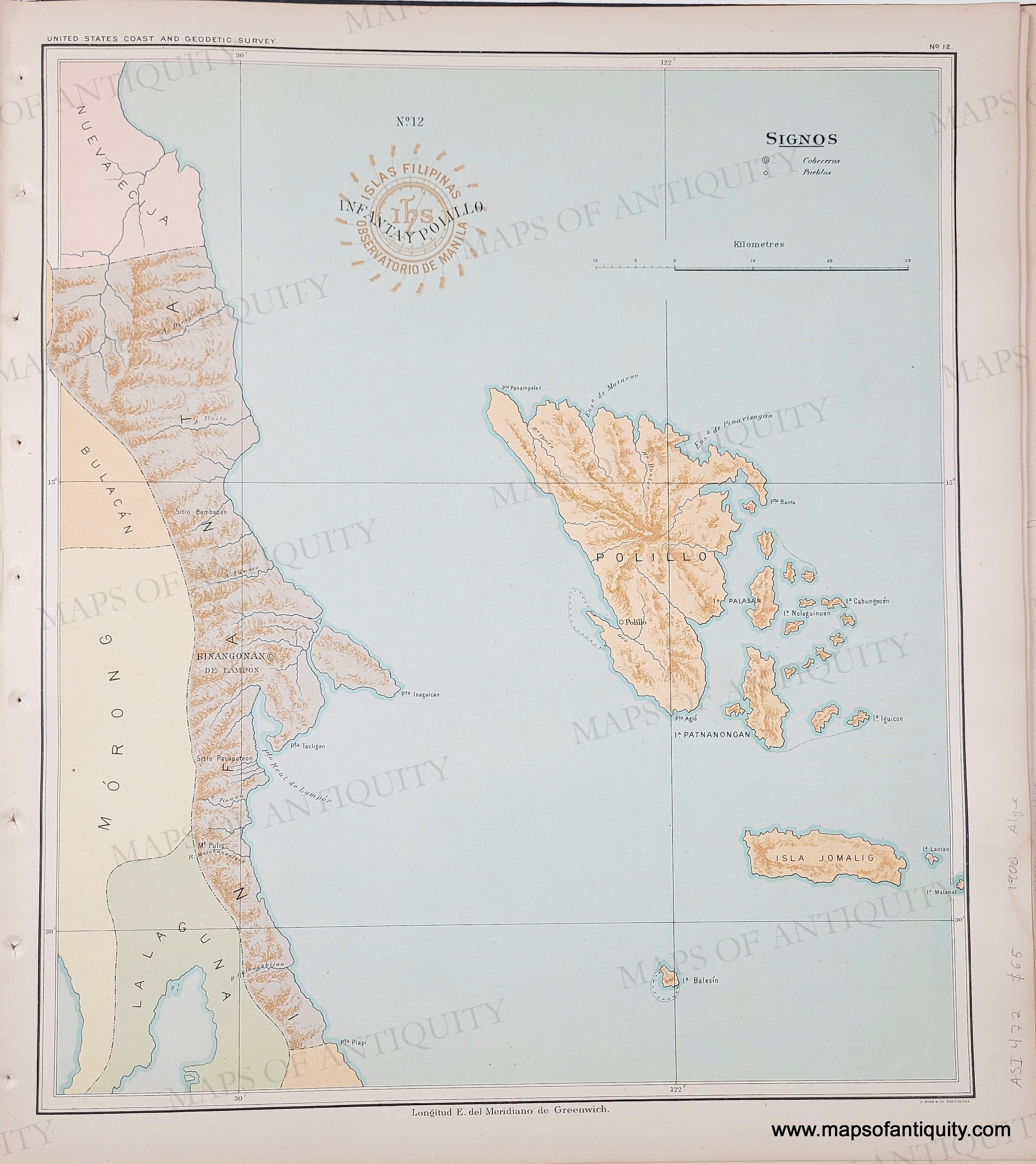 1900 - Part of Luzon, Infanta and Polillo Island Philippines - Isla Fi ...