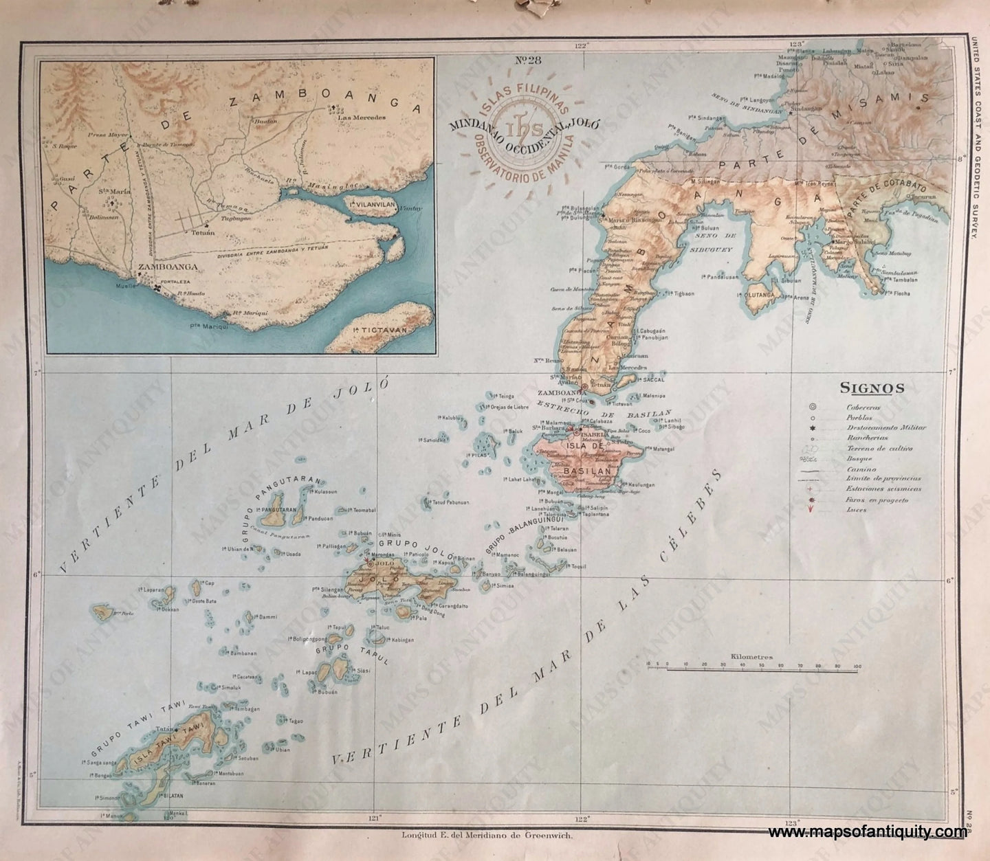 '-Western-Mindanao-and-Jolo-Islands-Philippines-Asia-Southeast-Asia-&-Indonesia-1899-P.-Jose-Algue/USC&GS-Maps-Of-Antiquity-1800s-19th-century