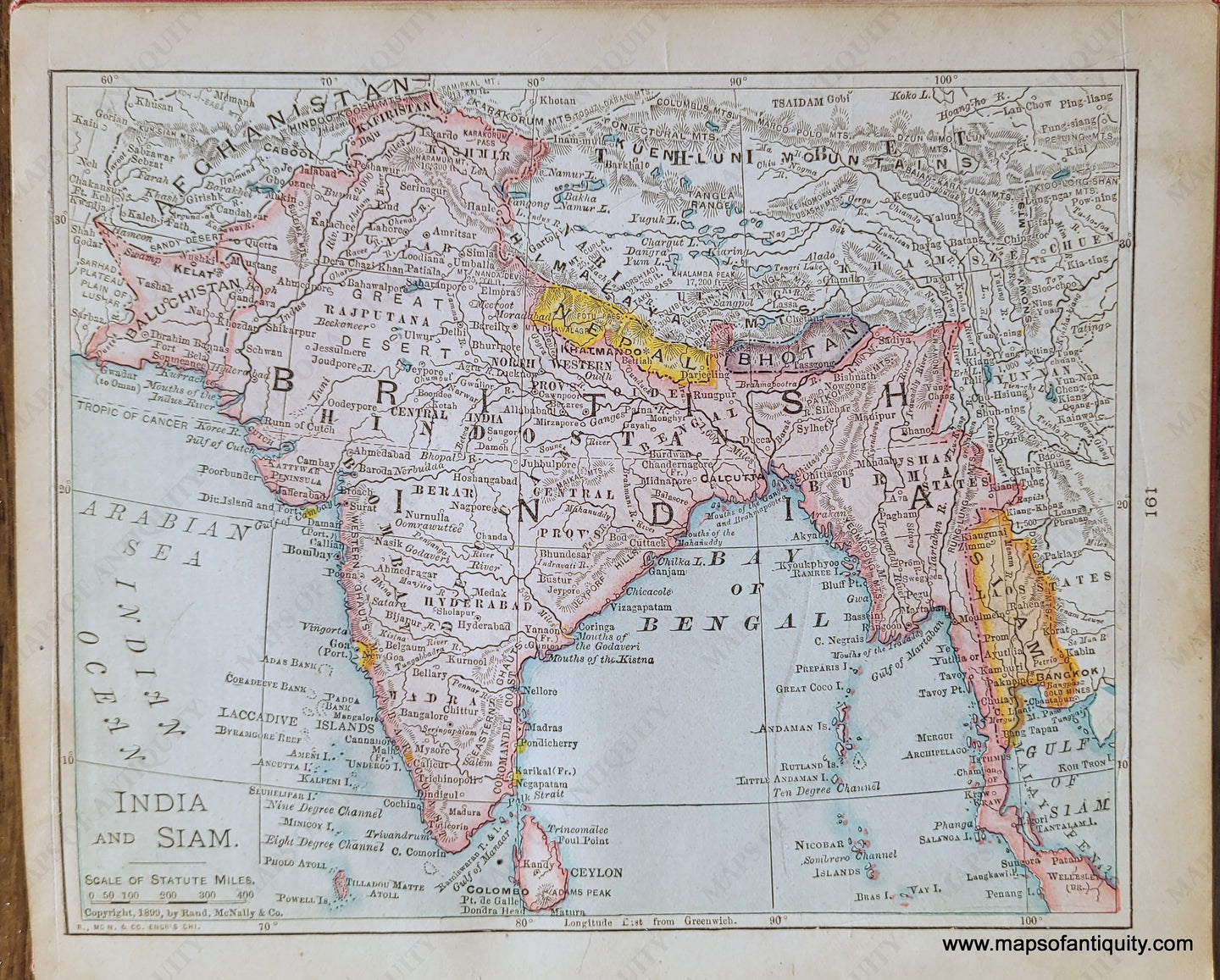 Genuine-Antique-Map-India-and-Siam-1900-Rand-McNally-Maps-Of-Antiquity