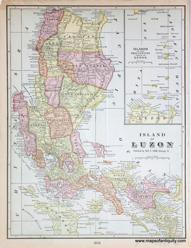 Genuine-Antique-Map-Island-of-Luzon-Philippines-1903-Cram-Maps-Of-Antiquity