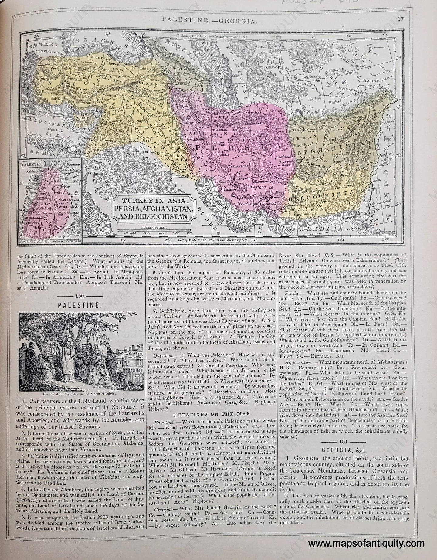 Genuine-Antique-Hand-Colored-Map-Turkey-in-Asia-Persia-Afghanistan-and-Beloochistan-1850-Mitchell-Thomas-Cowperthwait-Co--Maps-Of-Antiquity