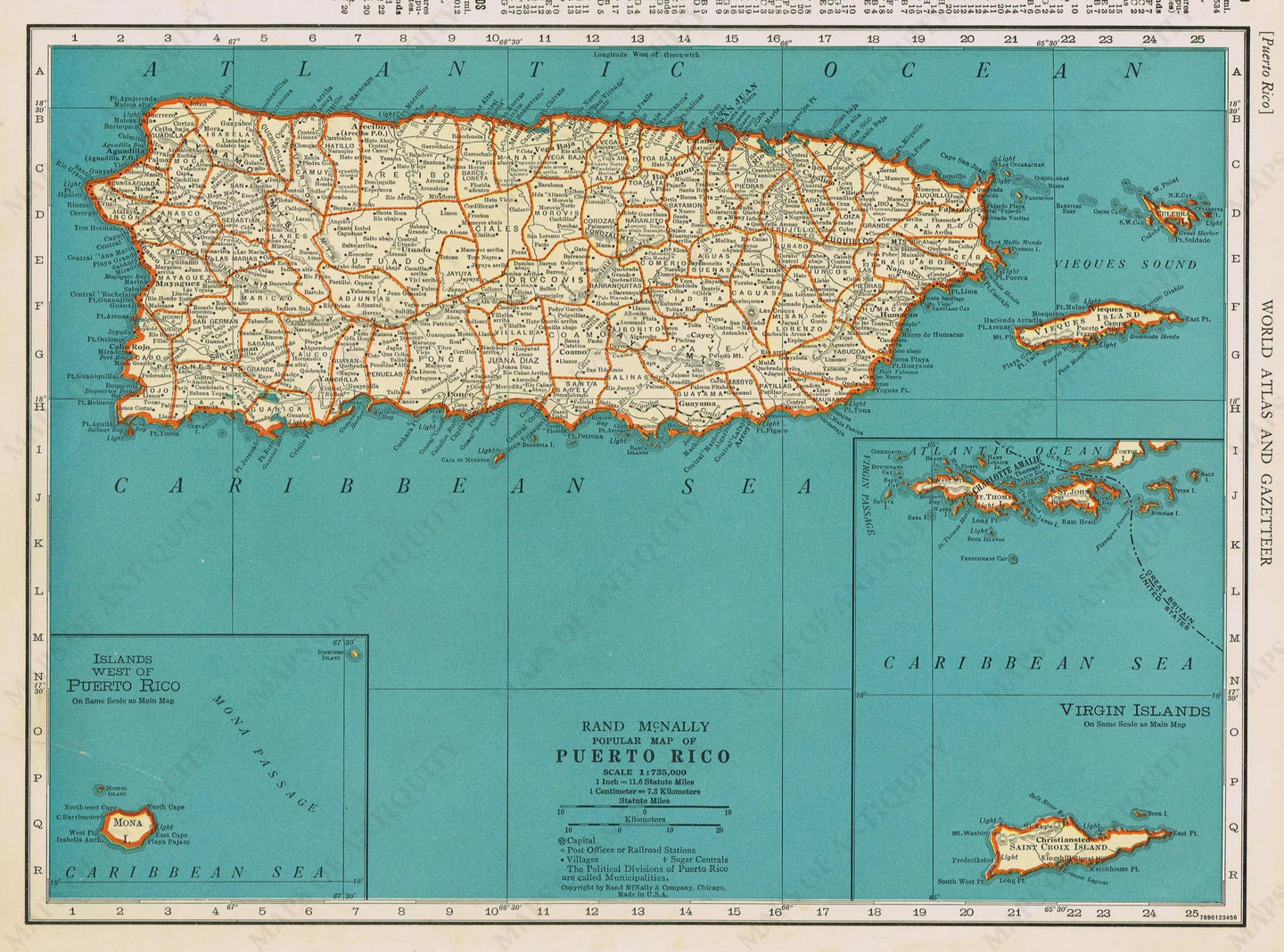 Puerto Rico Colonial Map 1940 Genuine Antique Map Popular Map of Puerto Rico – Maps of Antiquity
