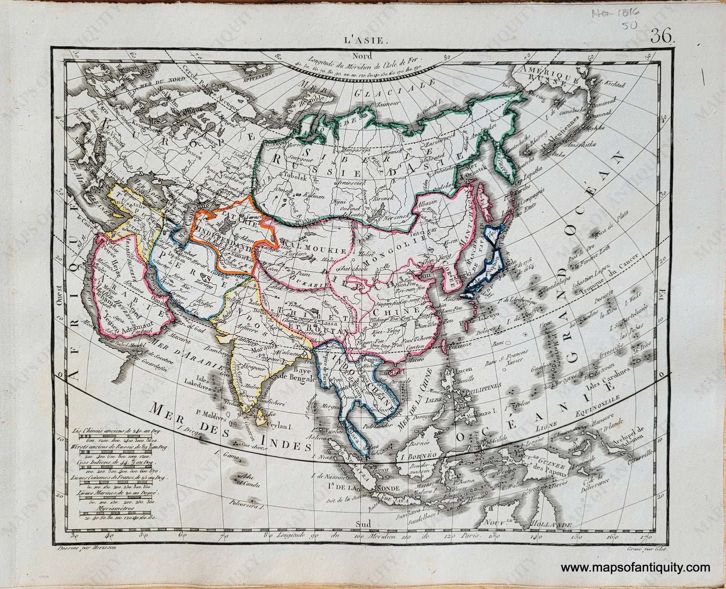 Genuine-Antique-Map-Asia-LAsie-Asia-1816-Herisson-Maps-Of-Antiquity-1800s-19th-century