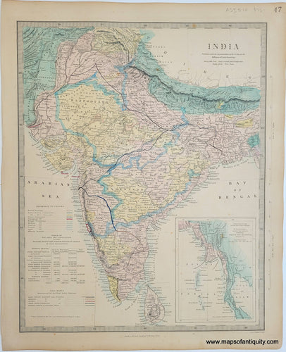 Genuine-Antique-Map-India-Indian-Subcontinent--1860-SDUK-Society-for-the-Diffusion-of-Useful-Knowledge-Maps-Of-Antiquity-1800s-19th-century