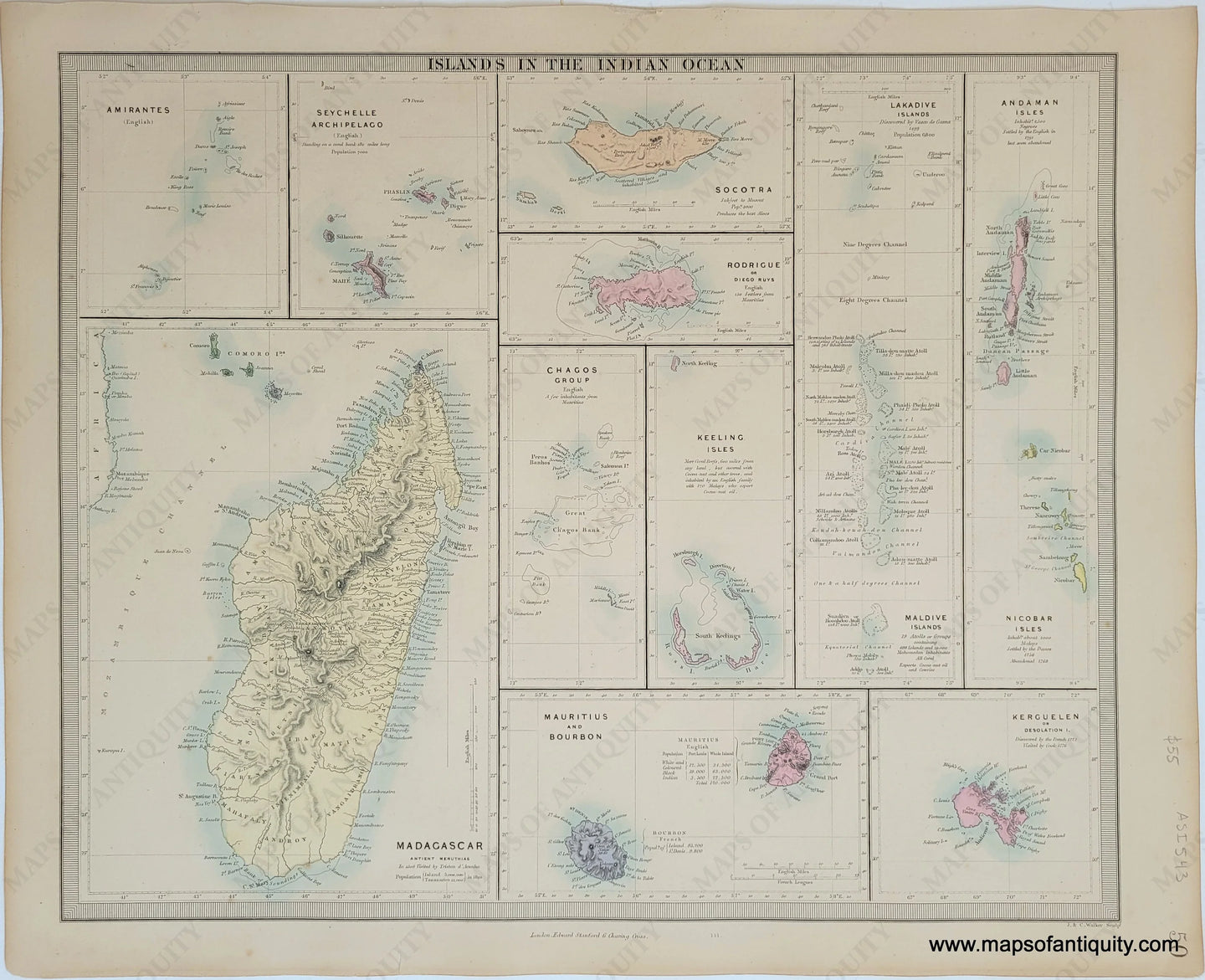 Genuine-Antique-Map-Islands-in-the-Indian-Ocean-Under-$100--1860-SDUK-Society-for-the-Diffusion-of-Useful-Knowledge-Maps-Of-Antiquity-1800s-19th-century